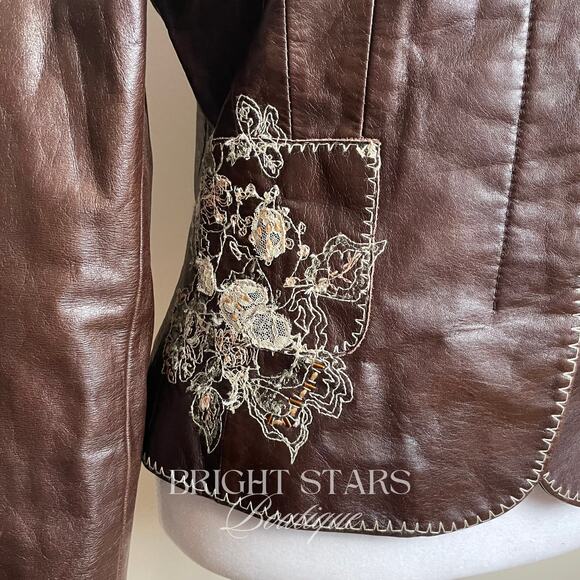 Rare Embroidered Leather Blazer Jacket ASO Lorelai Gilmore Phoebe Buffay Friends - Picture 8 of 11